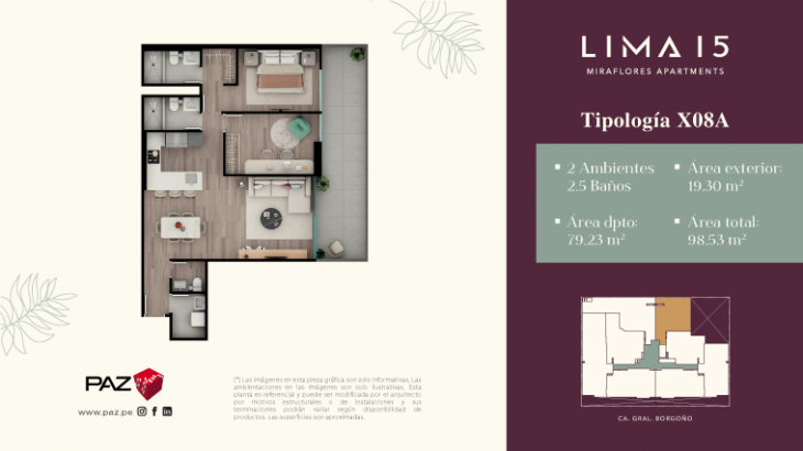 Plano del modelo 8A del proyecto LIMA 15 en Miraflores