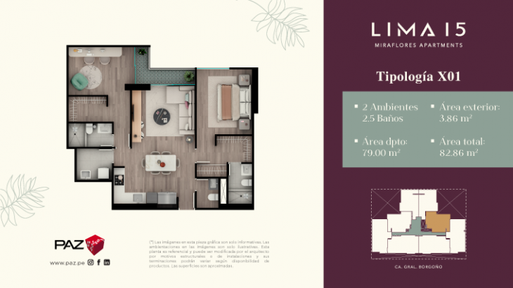Plano del modelo 1 del proyecto LIMA 15 en Miraflores