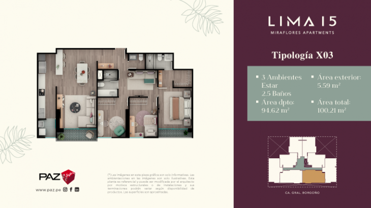 Plano del modelo 3 del proyecto LIMA 15 en Miraflores