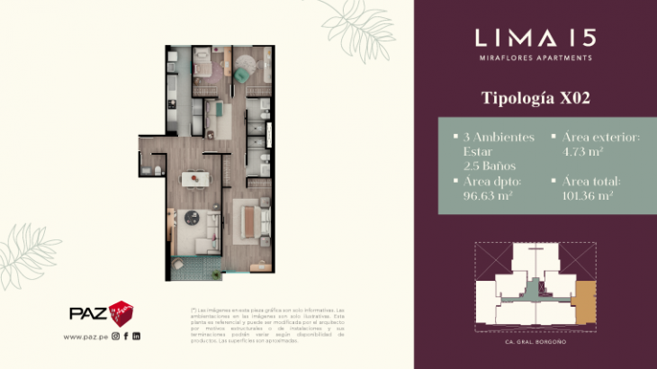 Plano del modelo 2 del proyecto LIMA 15 en Miraflores