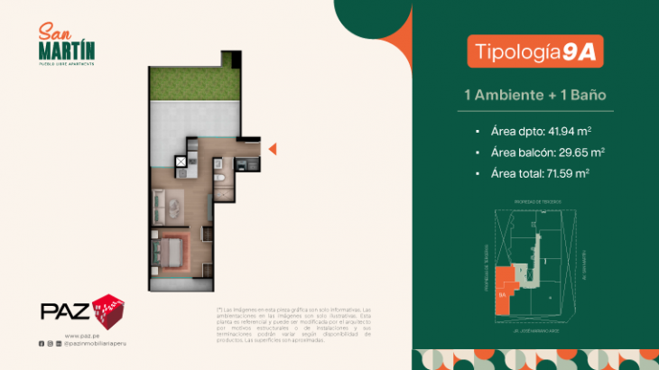 Plano del modelo 9A del proyecto San Martin en Pueblo Libre