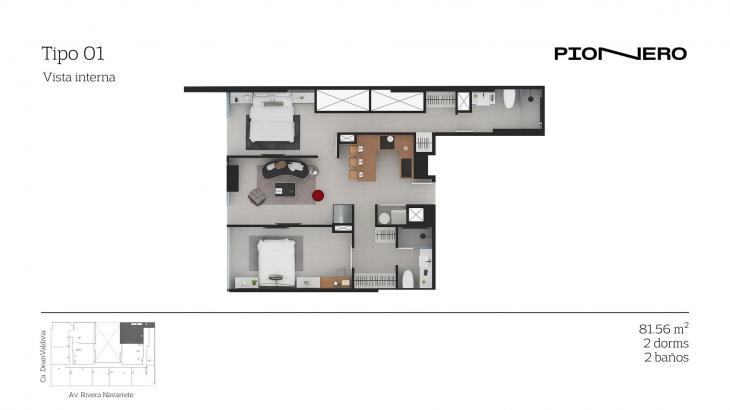 Plano del modelo TIPO 1 del proyecto Rivera Navarrete 548 en San Isidro