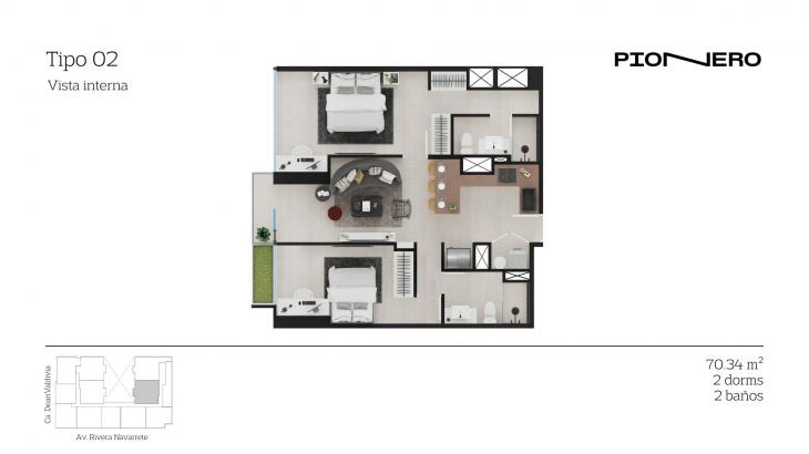 Plano del modelo TIPO 2 del proyecto Rivera Navarrete 548 en San Isidro