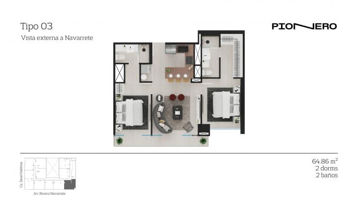 Plano del modelo TIPO 3 del proyecto Rivera Navarrete 548 en San Isidro