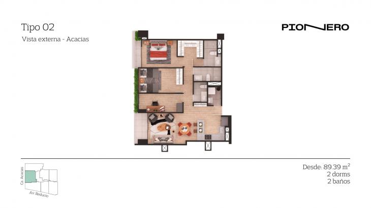 Plano del modelo TIPO 2 del proyecto Reducto 1421 en Miraflores