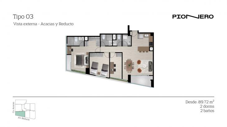 Plano del modelo TIPO 3 del proyecto Reducto 1421 en Miraflores