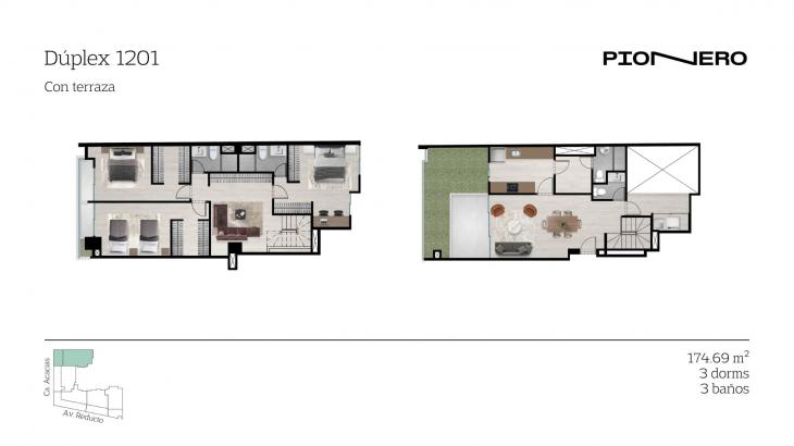 Plano del modelo DUPLEX 1201 del proyecto Reducto 1421 en Miraflores