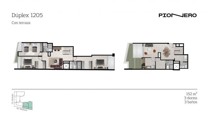 Plano del modelo DUPLEX 1205 del proyecto Reducto 1421 en Miraflores