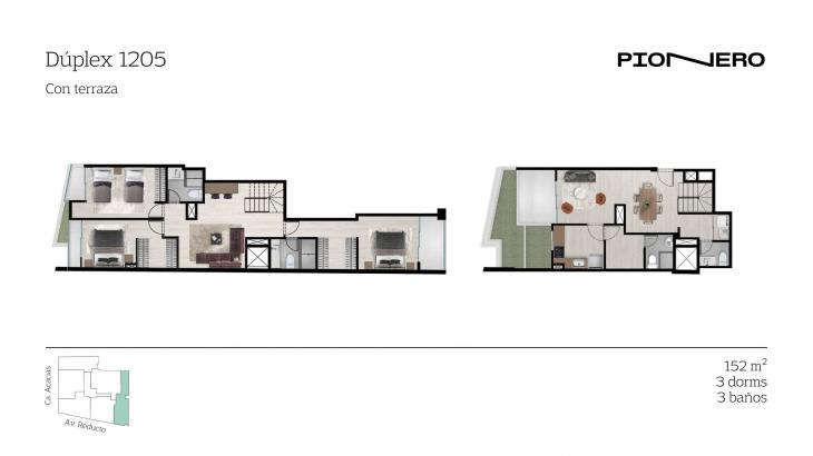 Plano del modelo DUPLEX 1205 del proyecto Reducto 1421 en Miraflores