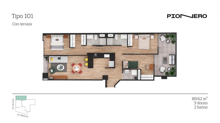 Plano del modelo TIPO 101 del proyecto Reducto 1421 en Miraflores