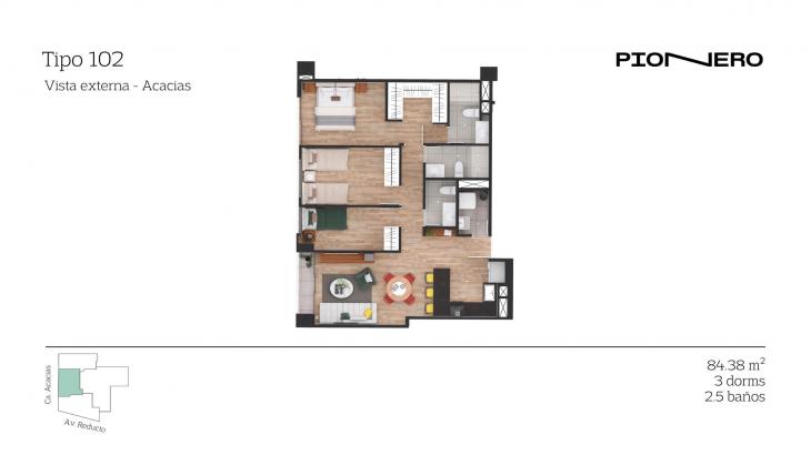 Plano del modelo TIPO 102 del proyecto Reducto 1421 en Miraflores