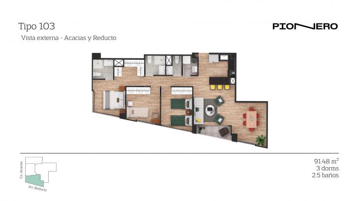 Plano del modelo TIPO 103 del proyecto Reducto 1421 en Miraflores