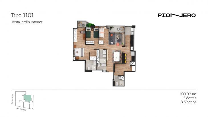 Plano del modelo TIPO 1101 del proyecto Reducto 1421 en Miraflores