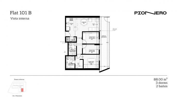 Plano del modelo Flat 101 B del proyecto Guardia Civil Sur 314 en Chorrillos