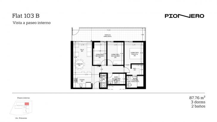 Plano del modelo Flat 103 B del proyecto Guardia Civil Sur 314 en Chorrillos