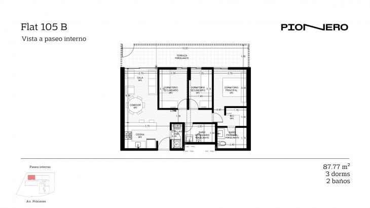 Plano del modelo Flat 105 B del proyecto Guardia Civil Sur 314 en Chorrillos