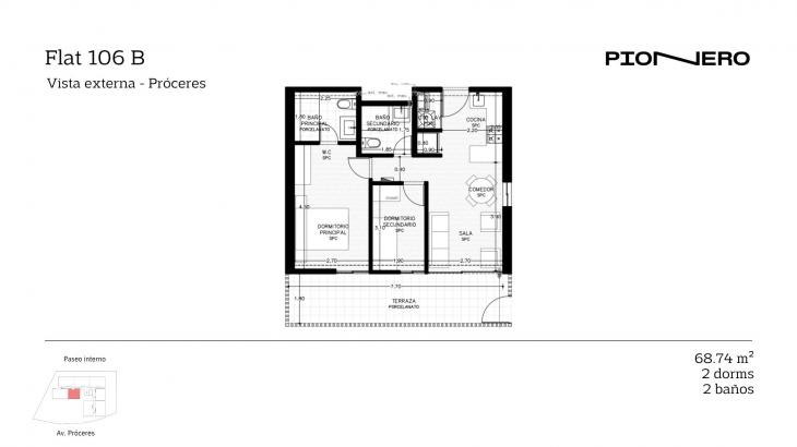 Plano del modelo Flat 106 B del proyecto Guardia Civil Sur 314 en Chorrillos