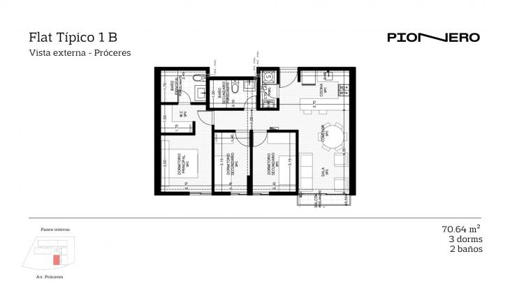 Plano del modelo Flat Típico 1 B del proyecto Guardia Civil Sur 314 en Chorrillos
