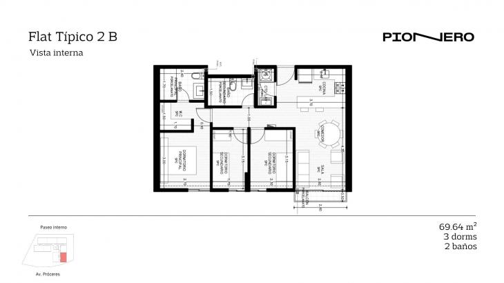 Plano del modelo Flat Típico 2 B del proyecto Guardia Civil Sur 314 en Chorrillos