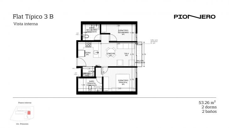 Plano del modelo Flat Típico 3 B del proyecto Guardia Civil Sur 314 en Chorrillos