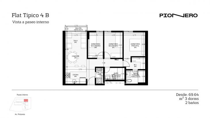 Plano del modelo Flat Típico 4 B del proyecto Guardia Civil Sur 314 en Chorrillos