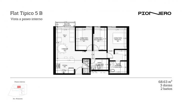 Plano del modelo Flat Típico 5 B del proyecto Guardia Civil Sur 314 en Chorrillos