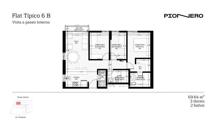 Plano del modelo Flat Típico 6 B del proyecto Guardia Civil Sur 314 en Chorrillos