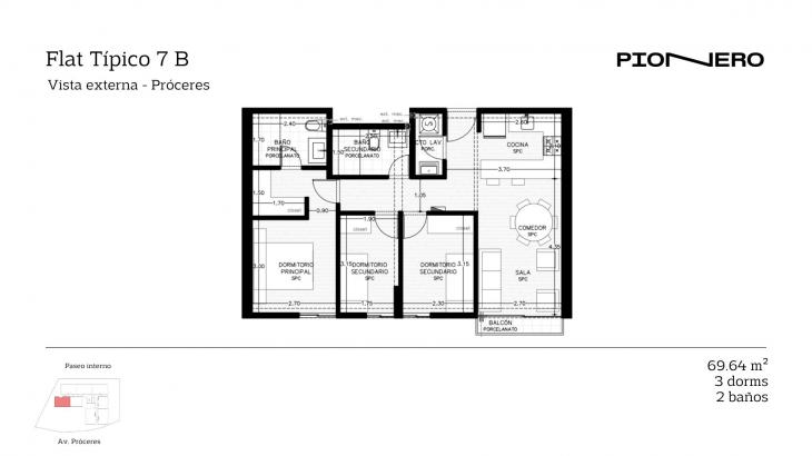 Plano del modelo Flat Típico 7 B del proyecto Guardia Civil Sur 314 en Chorrillos