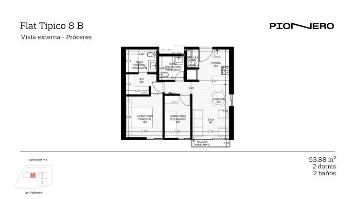 Plano del modelo Flat Típico 8 B del proyecto Guardia Civil Sur 314 en Chorrillos