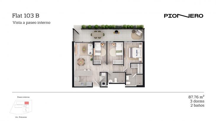 Plano del modelo Flat 103 B del proyecto Guardia Civil Sur 314 en Chorrillos