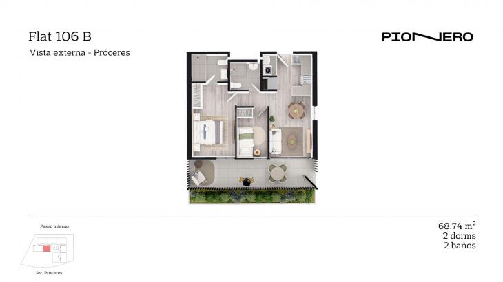 Plano del modelo Flat 106 B del proyecto Guardia Civil Sur 314 en Chorrillos