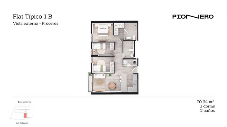 Plano del modelo Flat Típico 1 B del proyecto Guardia Civil Sur 314 en Chorrillos
