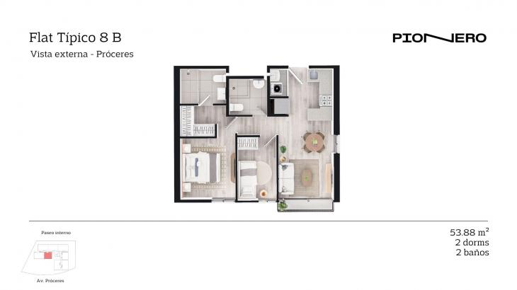 Plano del modelo Flat Típico 8 B del proyecto Guardia Civil Sur 314 en Chorrillos