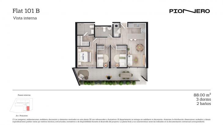 Plano del modelo Flat 101 B del proyecto Guardia Civil Sur 314 en Chorrillos