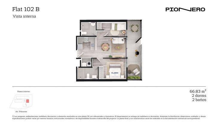 Plano del modelo Flat 102 B del proyecto Guardia Civil Sur 314 en Chorrillos