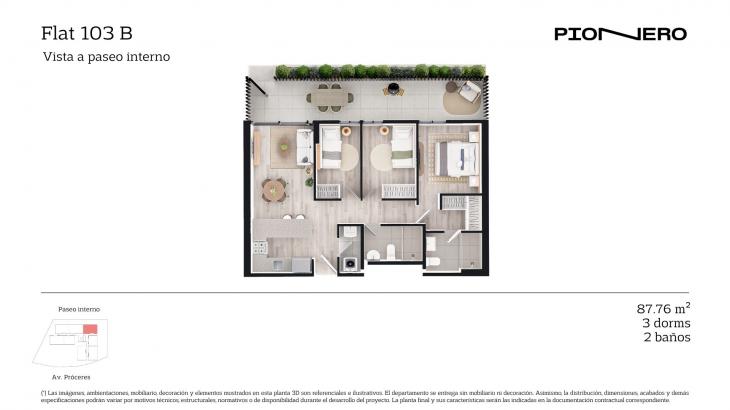Plano del modelo Flat 103 B del proyecto Guardia Civil Sur 314 en Chorrillos