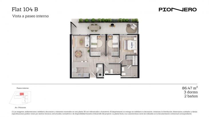 Plano del modelo Flat 104 B del proyecto Guardia Civil Sur 314 en Chorrillos