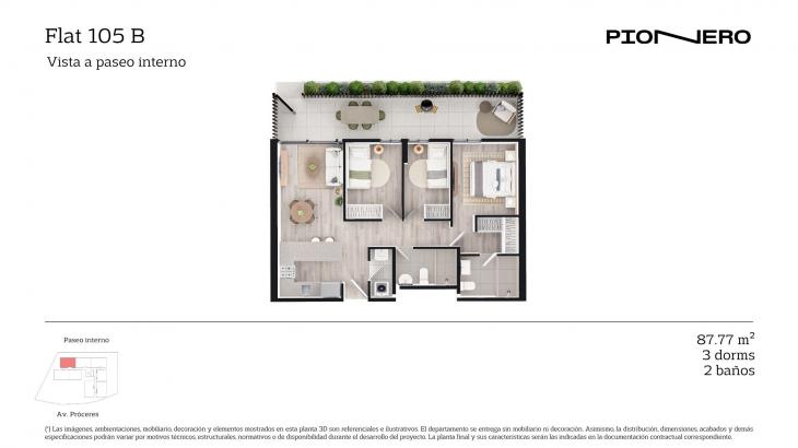Plano del modelo Flat 105 B del proyecto Guardia Civil Sur 314 en Chorrillos