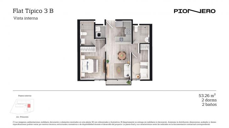 Plano del modelo Flat Típico 3 B del proyecto Guardia Civil Sur 314 en Chorrillos
