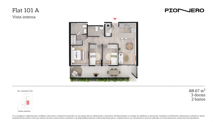 Plano del modelo Flat 101 A del proyecto Guardia Civil Sur 314 en Chorrillos