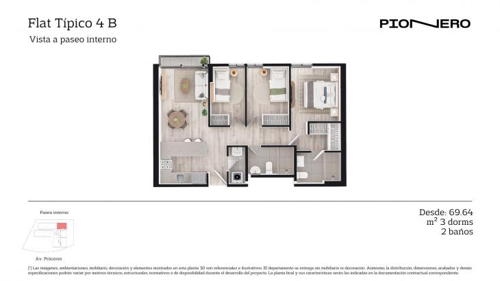 Plano del modelo Flat Típico 4 B del proyecto Guardia Civil Sur 314 en Chorrillos