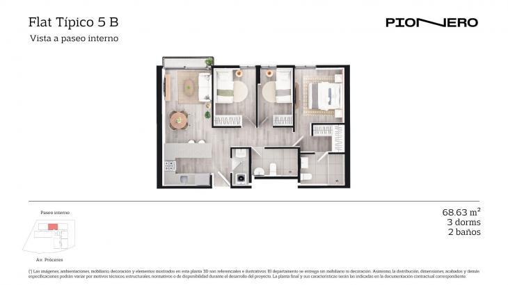 Plano del modelo Flat Típico 5 B del proyecto Guardia Civil Sur 314 en Chorrillos