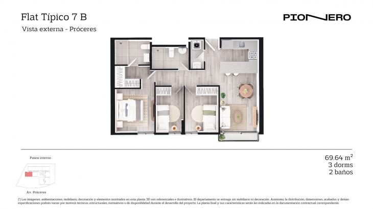 Plano del modelo Flat Típico  7B del proyecto Guardia Civil Sur 314 en Chorrillos
