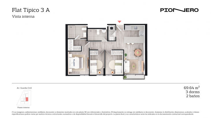 Plano del modelo Flat Típico 3 A del proyecto Guardia Civil Sur 314 en Chorrillos