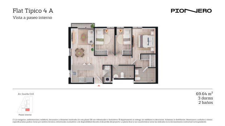 Plano del modelo Flat Típico 4 A del proyecto Guardia Civil Sur 314 en Chorrillos