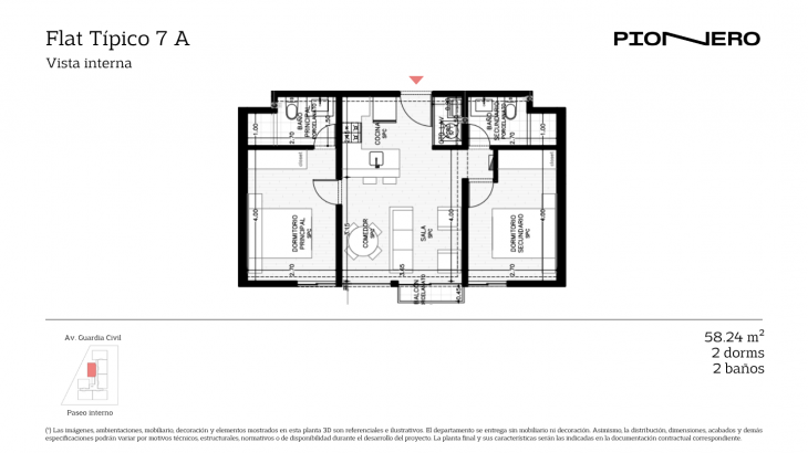 Plano del modelo Flat Típico 7 A del proyecto Guardia Civil Sur 314 en Chorrillos