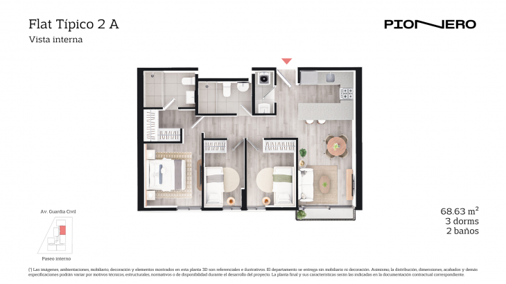 Plano del modelo Flat Típico 2 A del proyecto Guardia Civil Sur 314 en Chorrillos