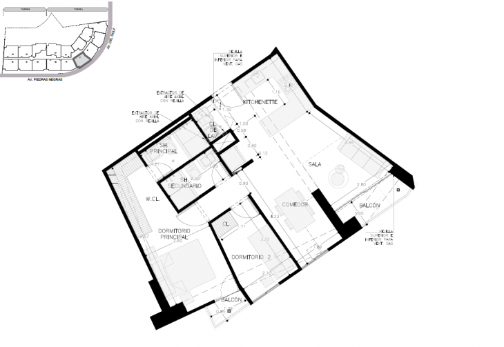 Plano del modelo A-X03 del proyecto Malecón San Bartolo en San Bartolo