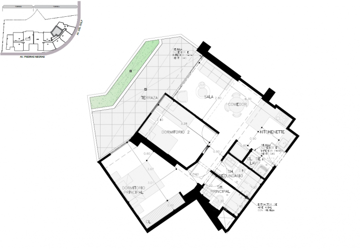 Plano del modelo A-105 del proyecto Malecón San Bartolo en San Bartolo