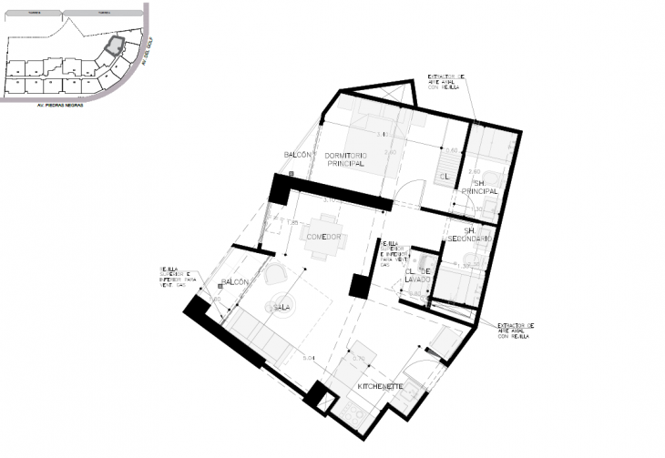 Plano del modelo A-205 del proyecto Malecón San Bartolo en San Bartolo